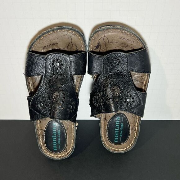 Womens MONTANA Artisan Crafted Perforated Leather Slide Sandals / Size 7 Medium - Picture 5 of 8